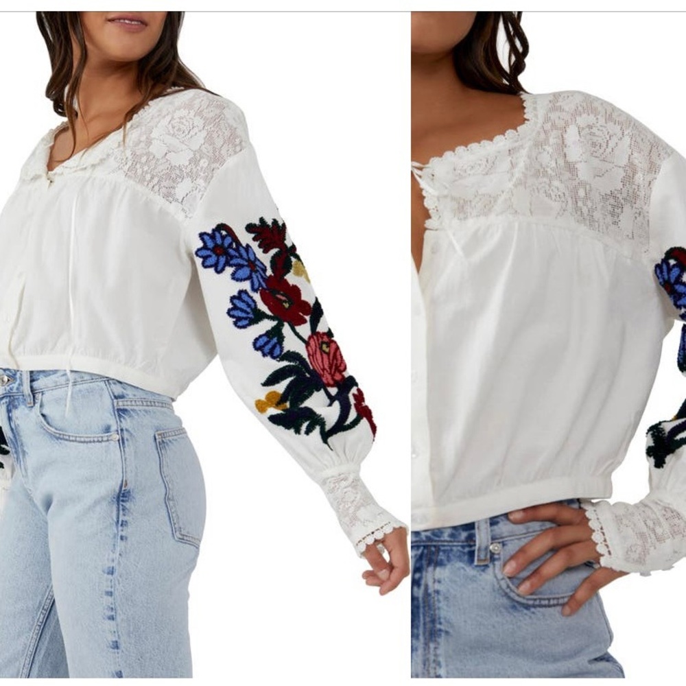 Free People Meadows Embroidered Cotton Long Sleeve Top - Picture 3 of 9